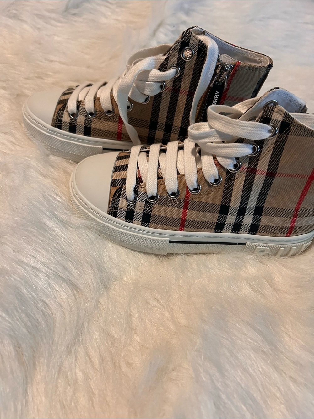 Burberry Kids Beige Check High-Top Sneakers
